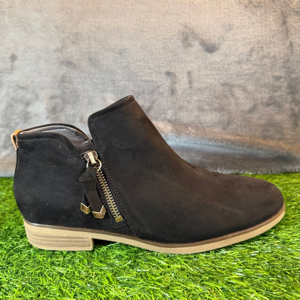Dr Scholls Ankle Booties Astir Womens 8.5 Black Faux Suede Low Heel Zip Comfort